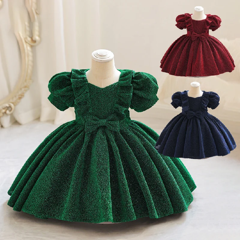 Baby Kid Girls Solid Color Bow Princess Dresses Wholesale 230413366
