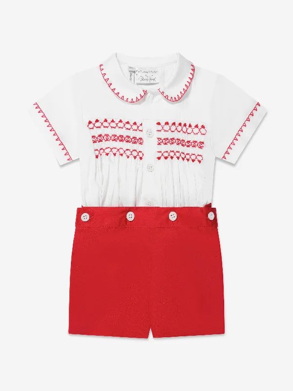 Rachel Riley Baby Boys Smocked Set in Red