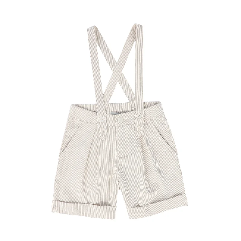 BACE COLLECTION TAN THIN STRIPED SUSPENDER SHORTS [FINAL SALE]