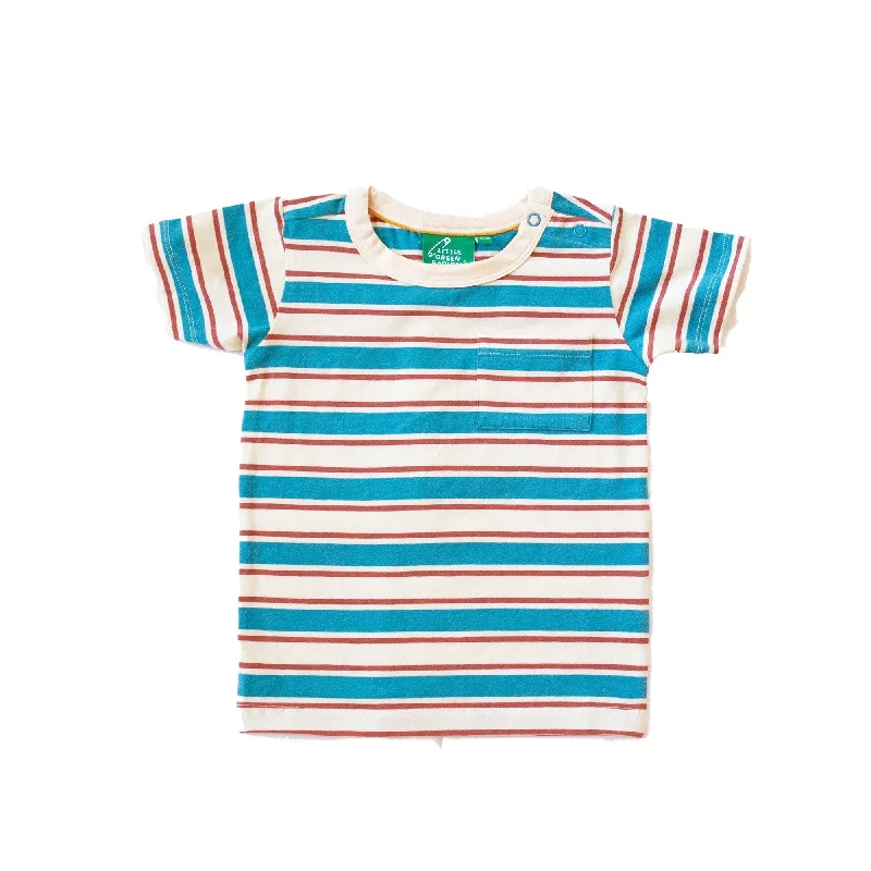 Blue And Walnut Striped Short Sleeve T-Shirt - 2 Left Size 3-4 years