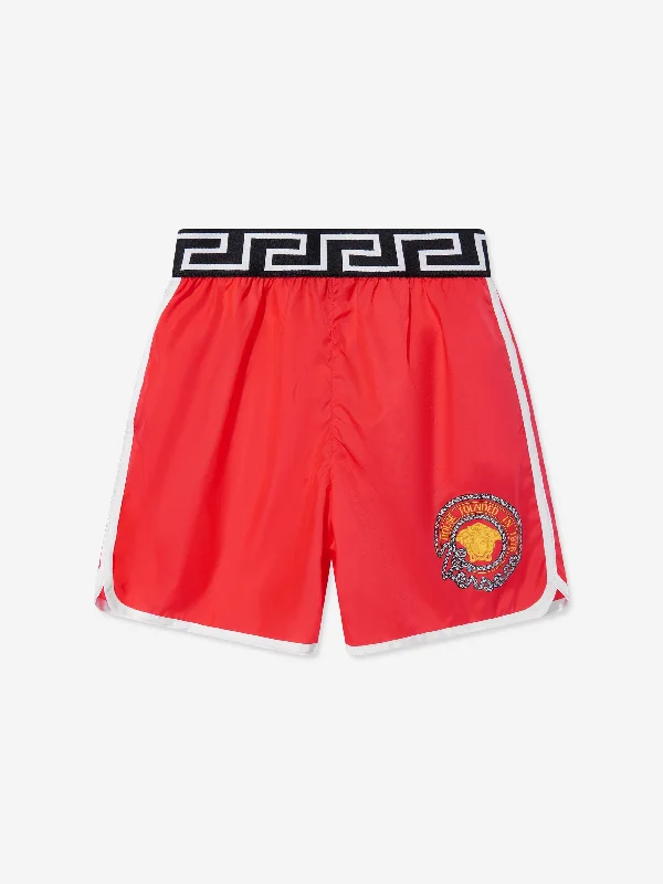 Versace Boys Anchor Crest Swim Shorts in Red