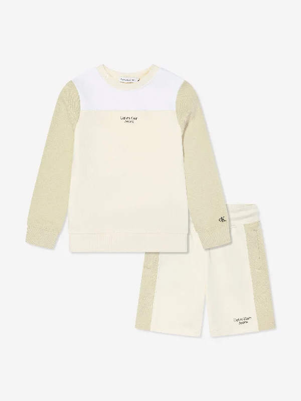 Calvin Klein Boys Colourblock Shorts Set in Beige