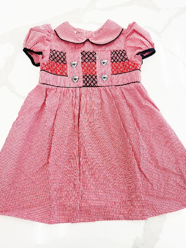 Bulldog Smocked Red Gingham Dress
