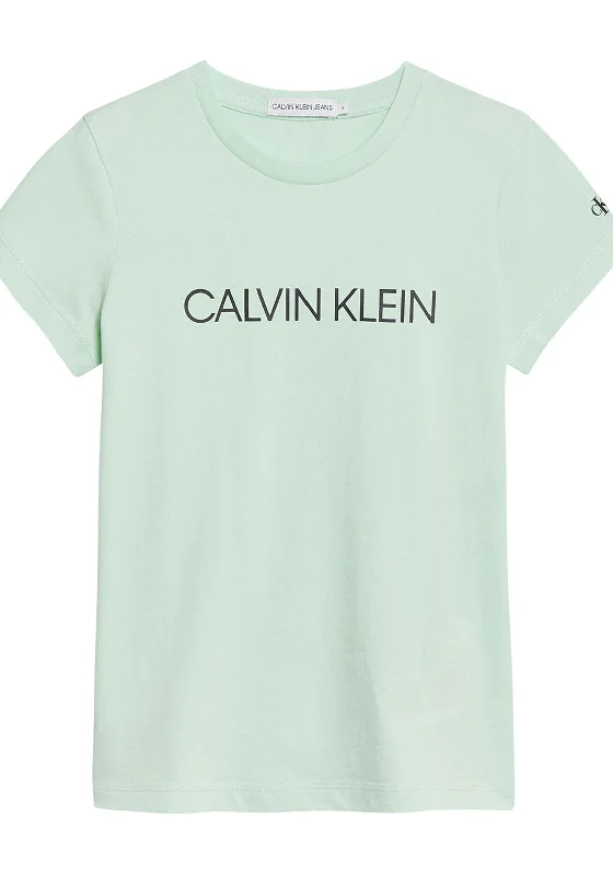 Calvin Klein Girls Slim Fit Logo T-Shirt, Dew Green