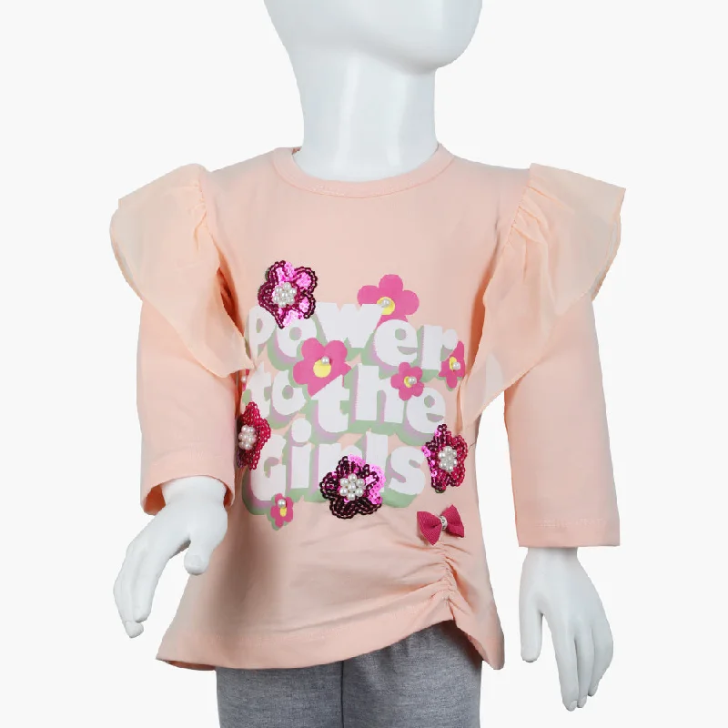 Girls Full Sleeves T-Shirt -  Peach