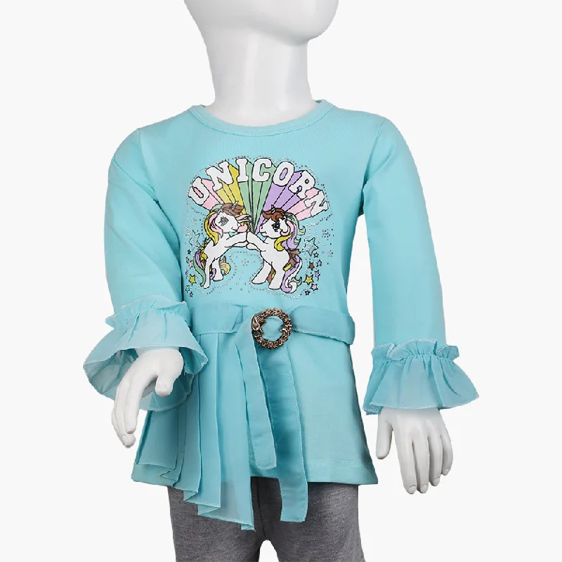 Girls Full Sleeves T-Shirt -  Sky Blue