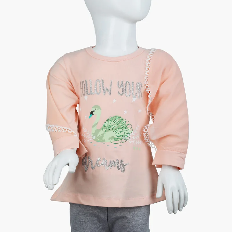 Girls Full Sleeves T-Shirt -  Peach