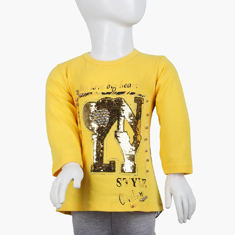 Girls Full Sleeves T-Shirt -  Yellow