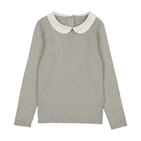 Coco Blanc Light Grey Peter Pan Knit Ribbed Sweater