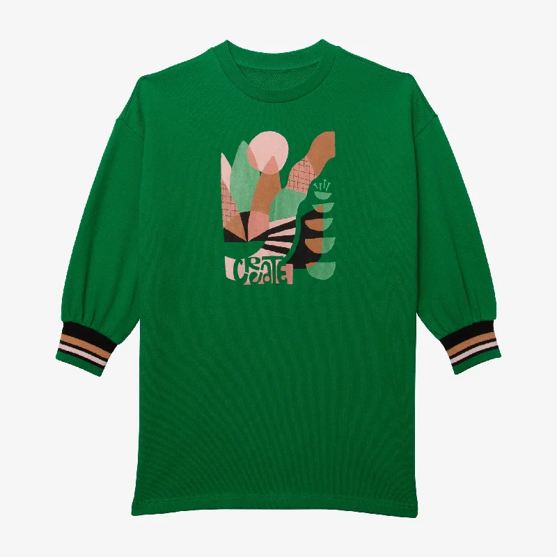 Girls' green long sleeve dress