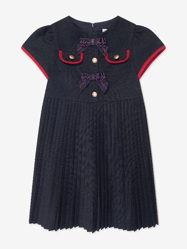 Patachou Girls Pleated Bow Dress in Navy