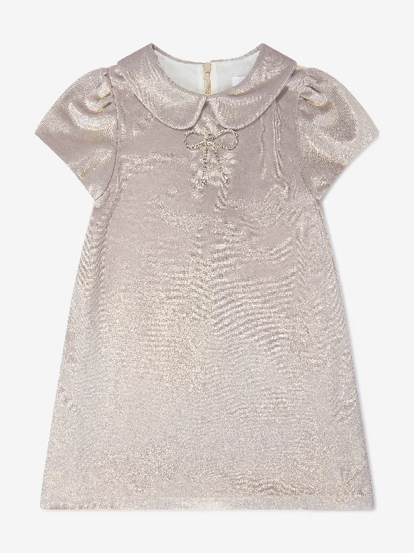Patachou Girls Velour Sparkle Bow Dress in Gold