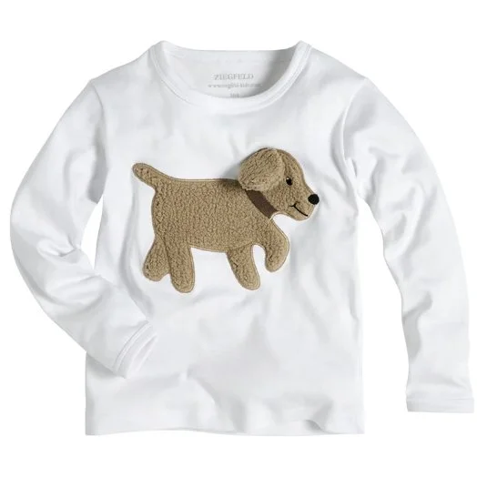 Hund BOBBY weiß Pulli Shirt Langarm, mit Teddyfell Applikation und Geheimtasche im Ohr