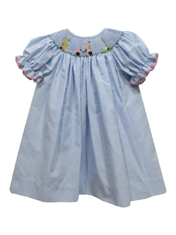 Golf Smocked Light Blue Check Bishop Dress