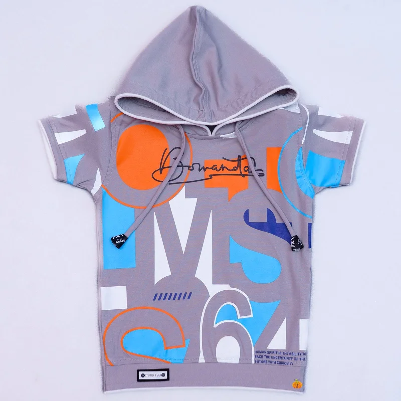 Grey & Cream Hoodie Style Boys T-shirt