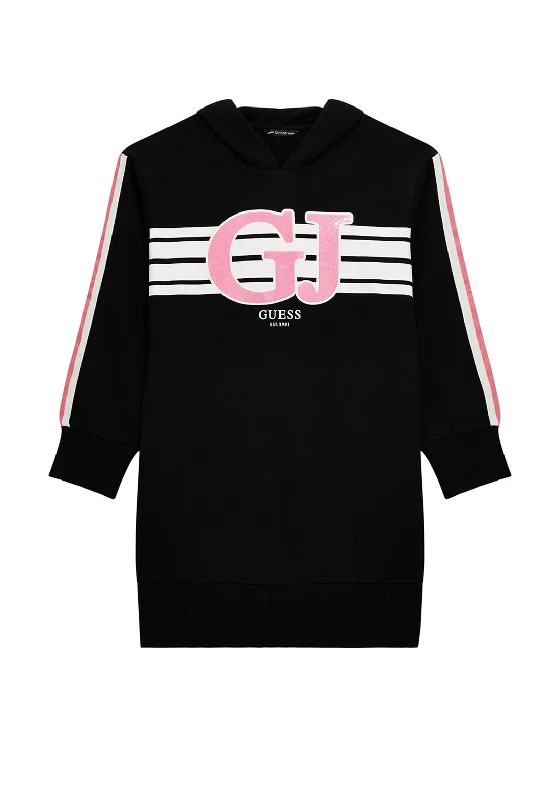 Guess Older Girl Long Sleeve Hooded Jumper Dress, Black