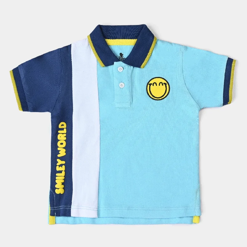 Infant Boys Cotton PK Polo Smiley World Blue