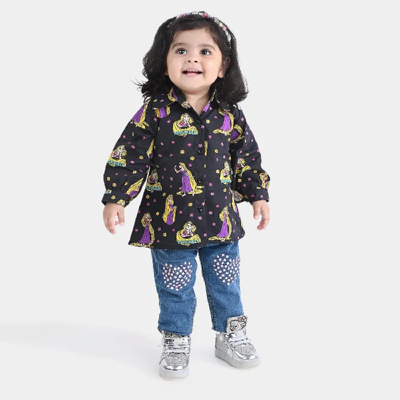 Infant Girls Cotton Poplin Casual Top Dolls-BLACK