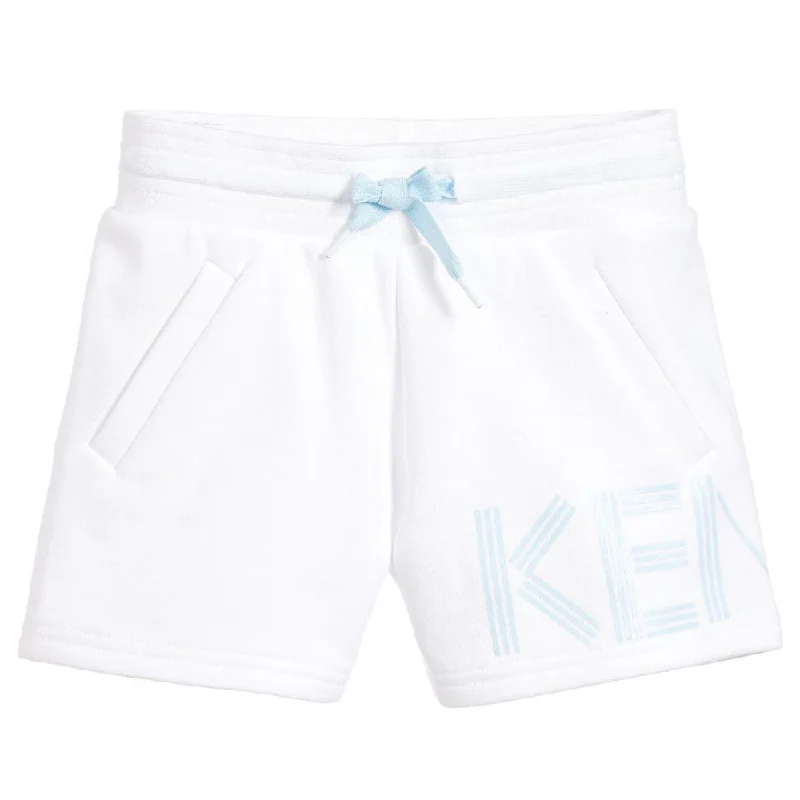 Girls White & Blue Logo Sweatshorts