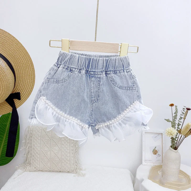 Kid Girls Solid Color Lace Shorts Jeans Wholesale 220524229