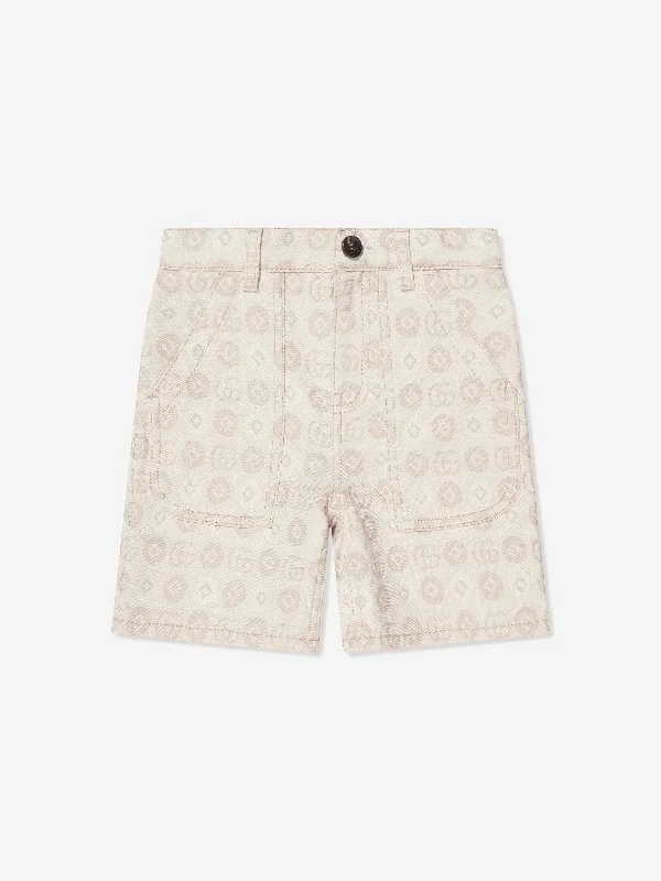 Gucci Kids Jacquard GG Denim Shorts in Ivory