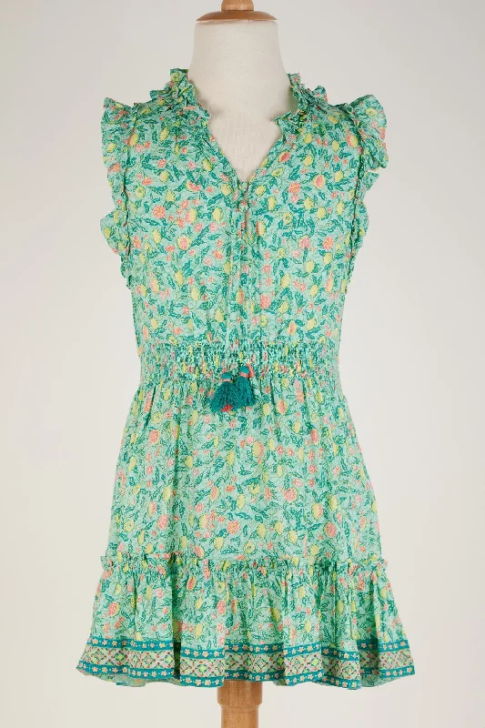Kids Mini Dress Triny - Aqua Lemon