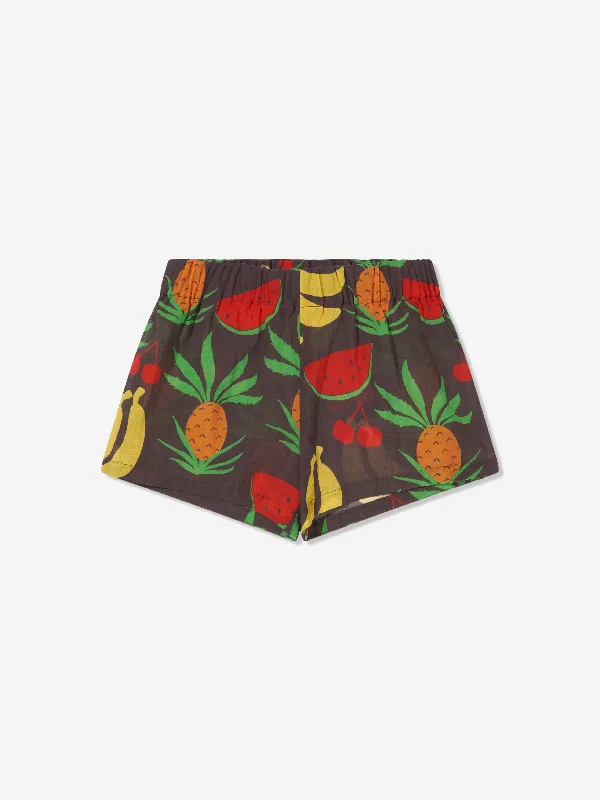 Mini Rodini Kids Organic Cotton Fruit Print Shorts In Brown