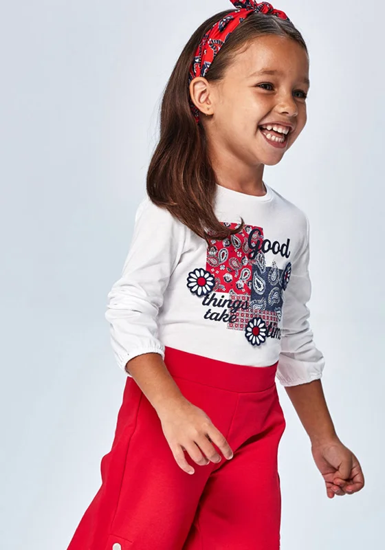 Mayoral Girls Paisley Print T-Shirt & Headband Set, White Multi