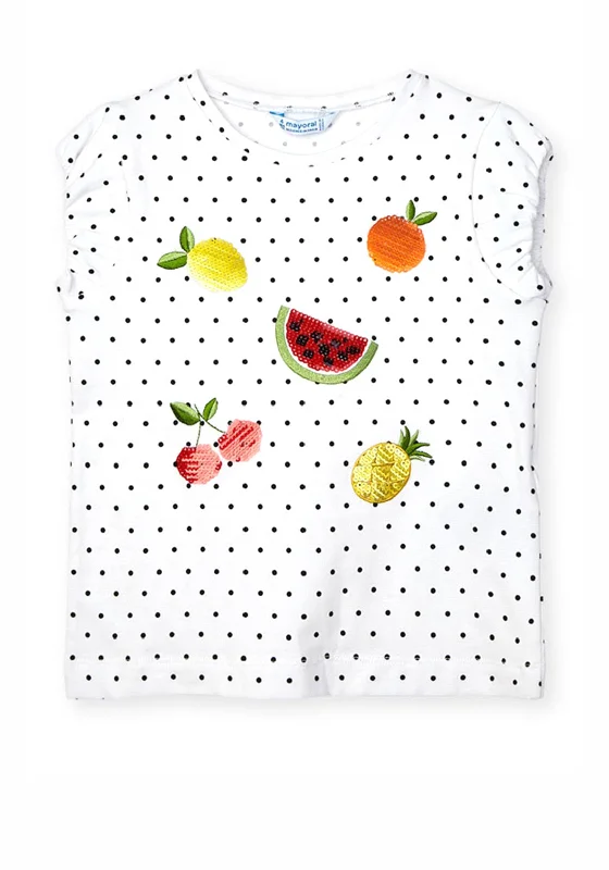 Mayoral Girls Sequin Fruit Polka Dot T-Shirt, White
