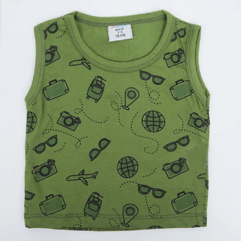 Newborn Boys Sando T-Shirt - Olive Green