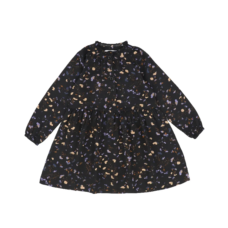 PAPILLON BLACK PRINTED BUTTON DRESS [Final Sale]