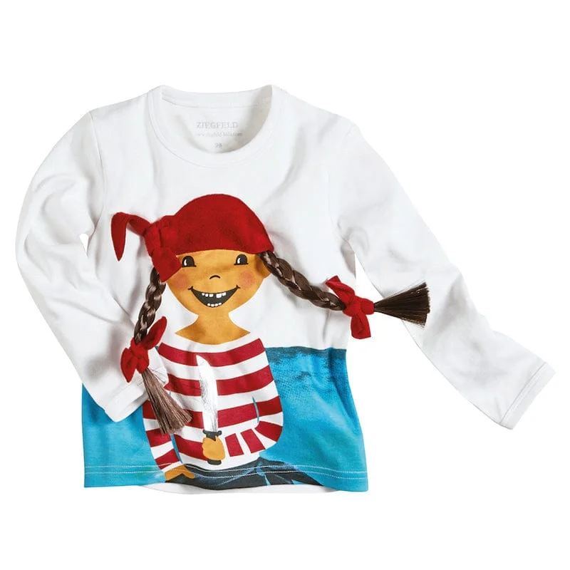 Piratin Paula weisser Pulli langarm für Mädchen mit echten Zöpfen, Baumwolle