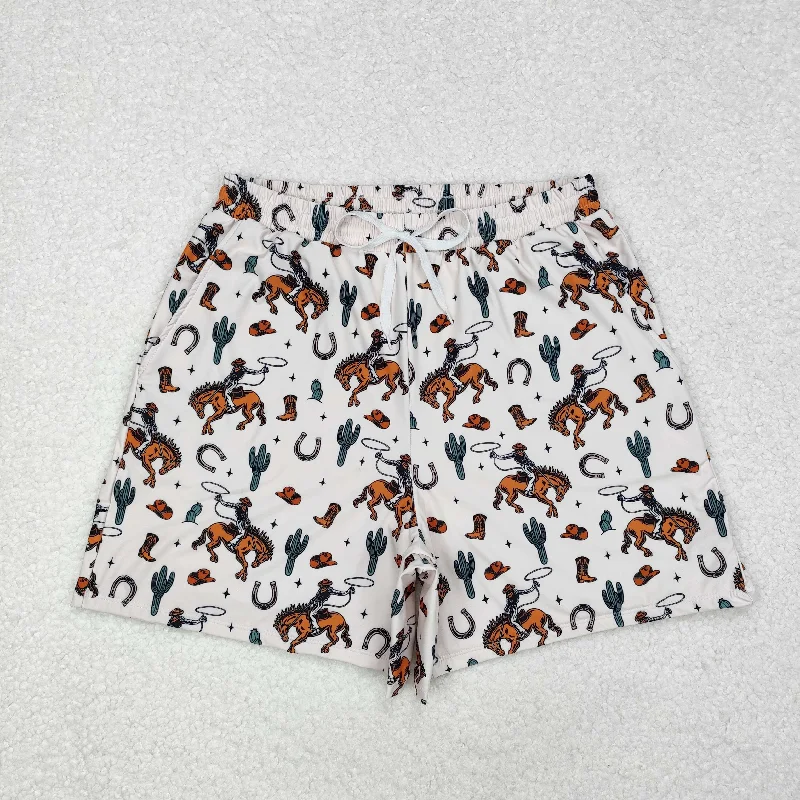 Adult Men Rodeo Cactus Western Swim Trunks Shorts