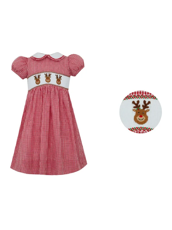 Reindeer Face Smocked Dress