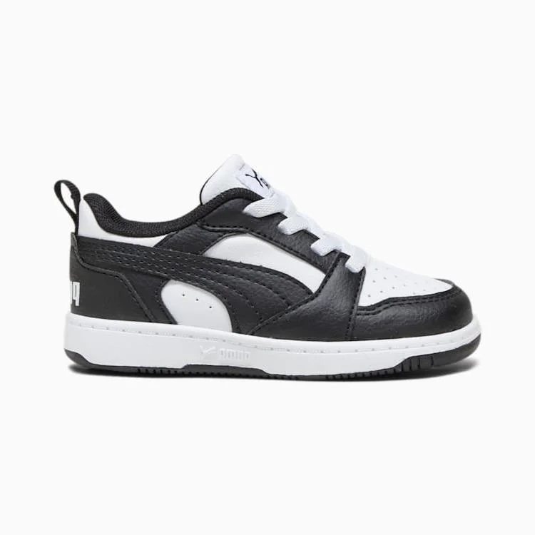 PUMA KID'S REBOUND V6 BLACK/WHITE BASKETBALL SHOES
