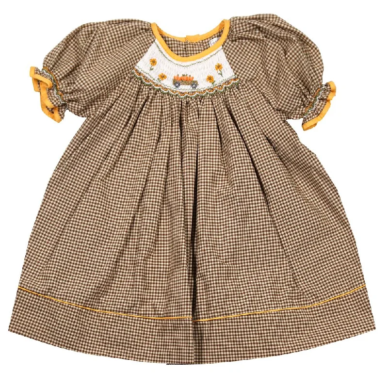 Pumpkin Wagon Brown Gingham Smocked Dress
