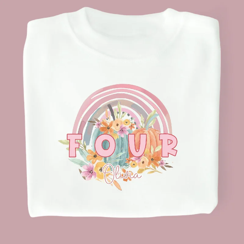 Rainbow Pastel Pumpkins Birthday Personalised White T-Shirt