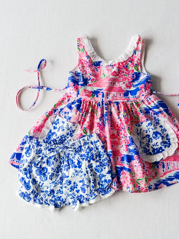 Ruffled Pocket Tunic Set - Floral Paradise