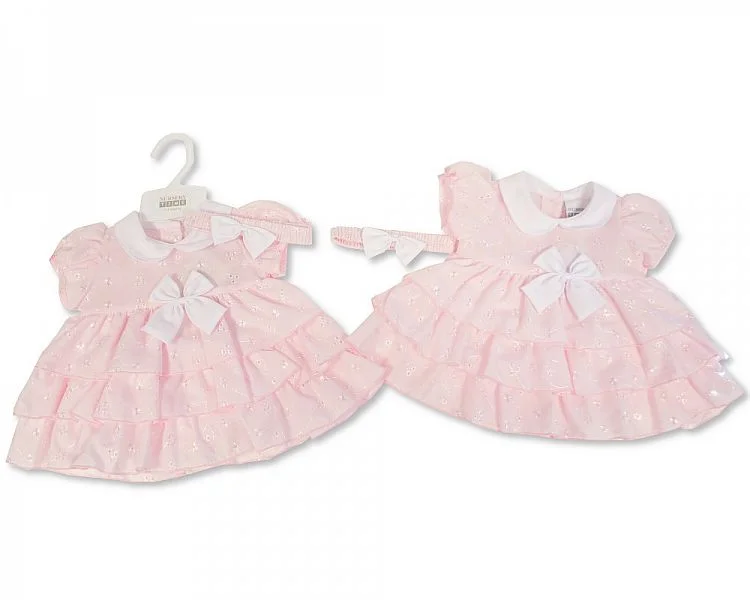 Tiered Baby Dress with Bows and Embroidery (0-6 Months) (PK6) Bis-2120-6010