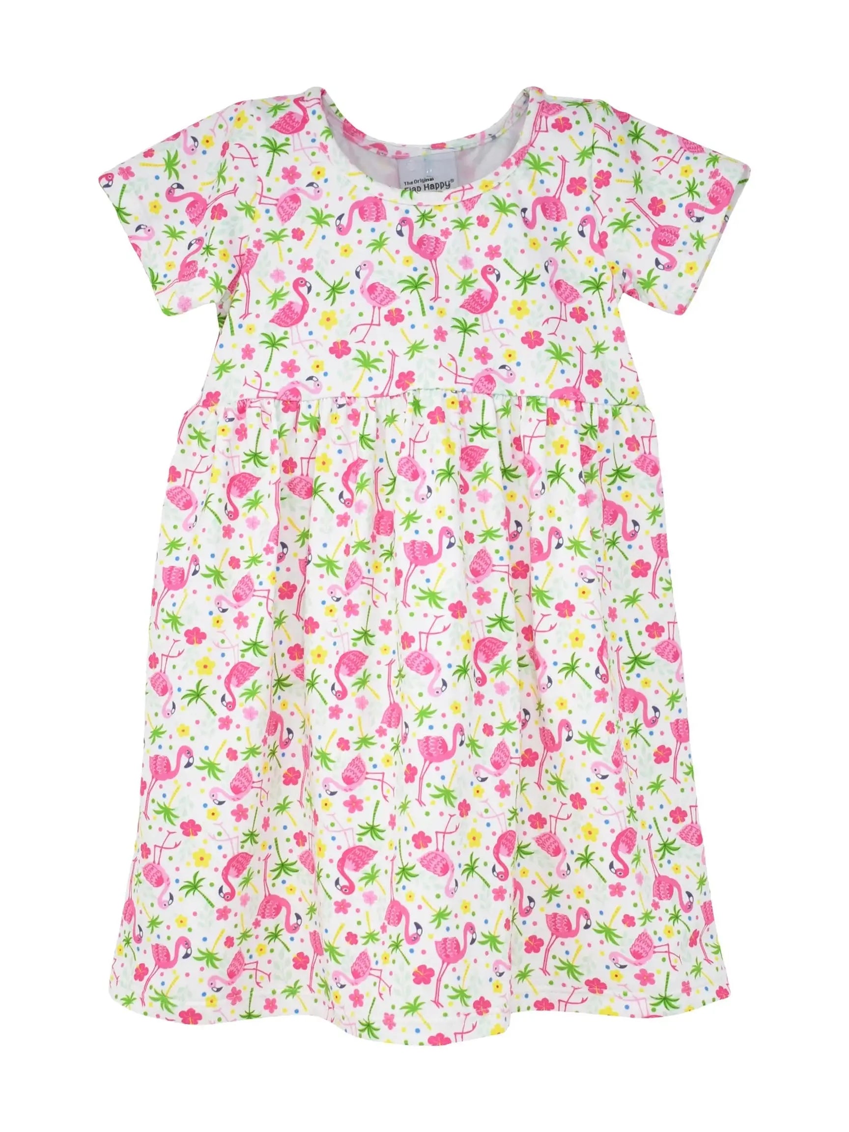 UPF 50+ Laya Short Sleeve Tee Dress - Flamingo Party