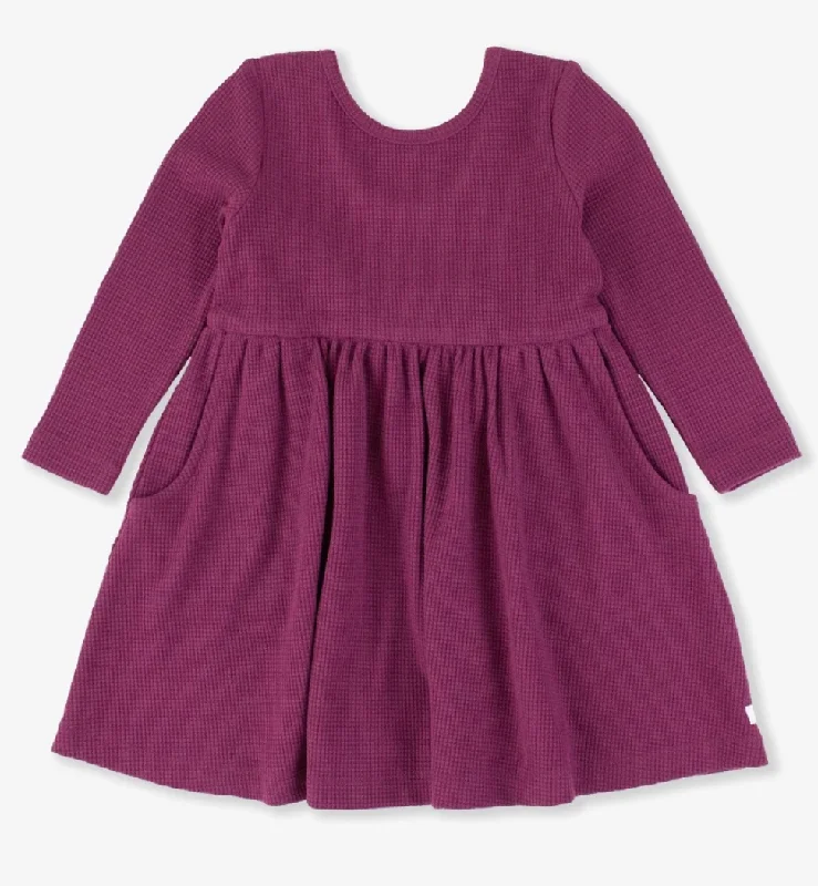 Waffle Knit Long Sleeve Twirl Dress with Pockets