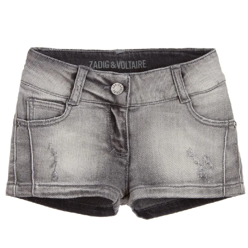 Zadig & Voltaire Girls Distressed Grey Denim Shorts