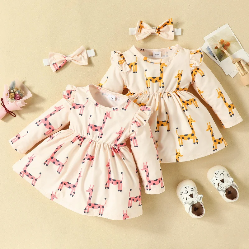 Baby Girls Rainbow Butterfly Animals Print Dresses Wholesale 230103464
