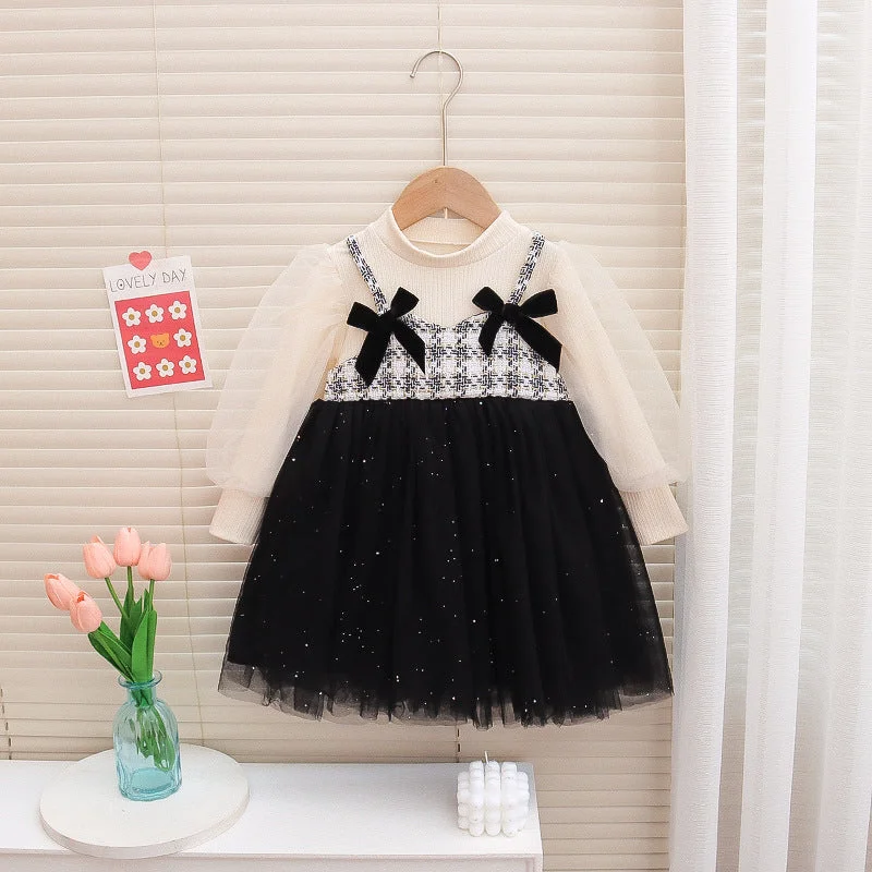 Baby Kid Girls Color-blocking Checked Dresses Wholesale 230105668