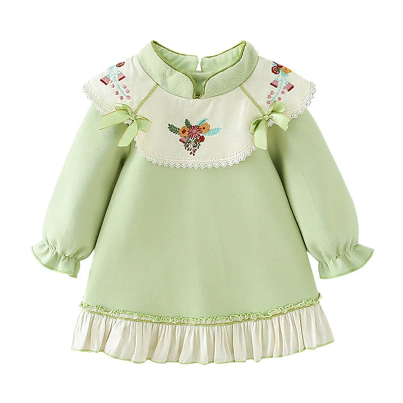 Baby Kid Girls Color-blocking Flower Embroidered Dresses Wholesale 221227265
