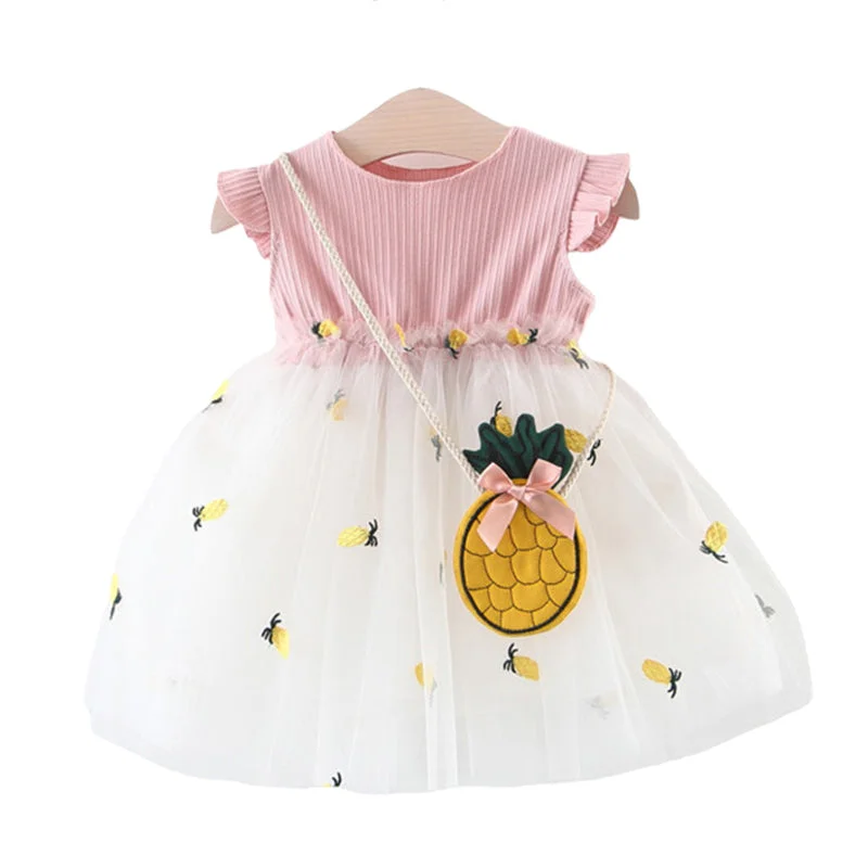 Baby Kid Girls Color-blocking Fruit Muslin&Ribbed Dresses Wholesale 22033039