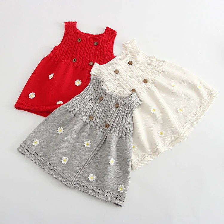 Baby Kid Girls Flower Knitwear Dresses Wholesale 22120681