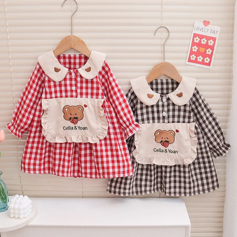 Baby Kid Girls Letters Checked Print Dresses Wholesale 230105669