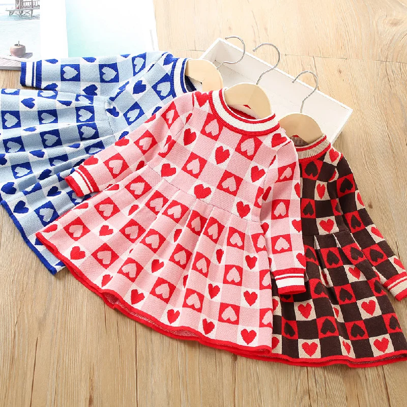 Baby Kid Girls Love heart Valentine's Day Knitwear Dresses Wholesale 230105481