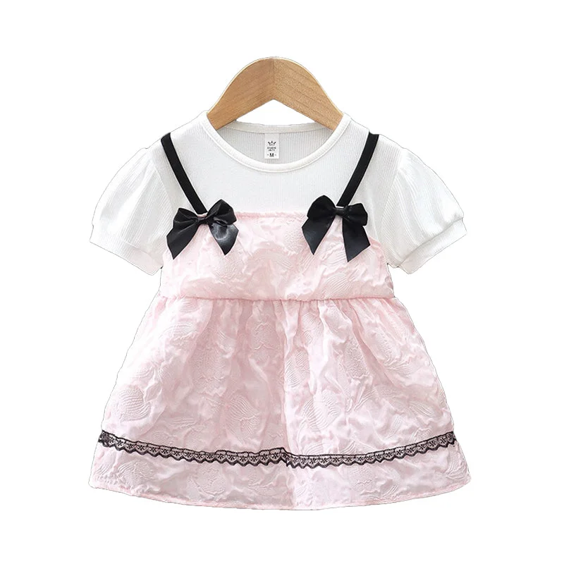 Baby Kid Girls Solid Color Bow Dresses Wholesale 230114496